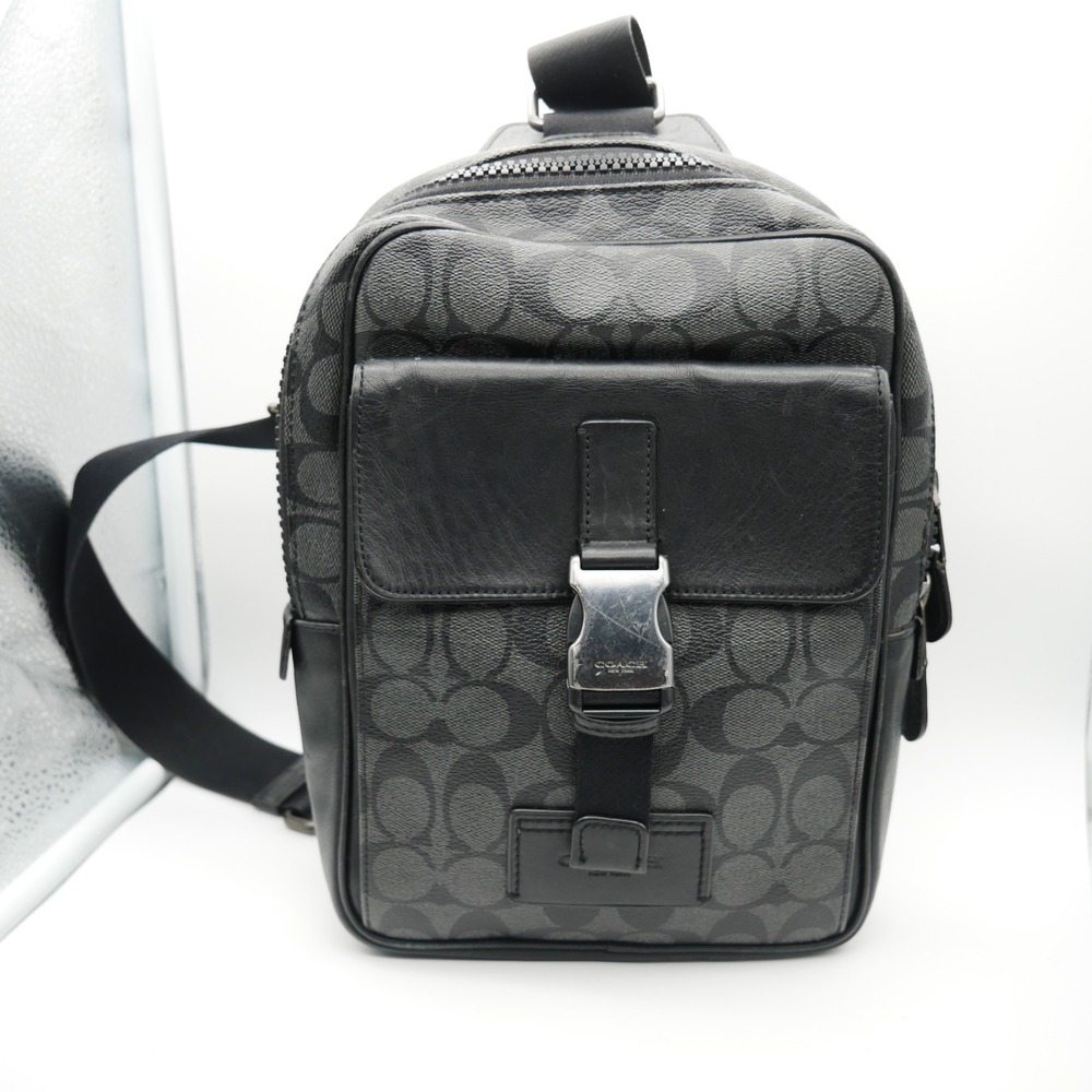 Coach Track Pack Signature Canvas Charcoal Black Crossbody Sling Bag C2711